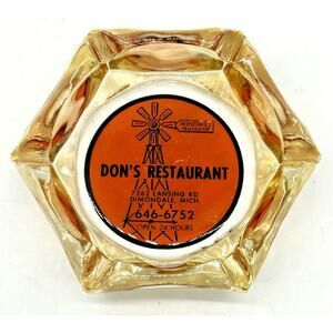 Vintage 1970's Don's Restaurant Amber Glass Ashtray Ash Tray Windmill Truck Stop